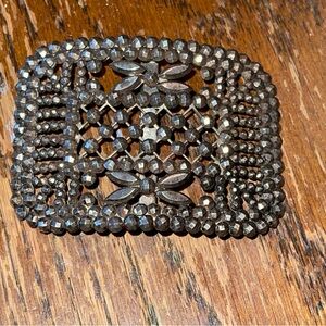 Antique Cut Steel Belt Buckle MADE IN FRANCE Signed Hand-faceted Art Deco 1920s